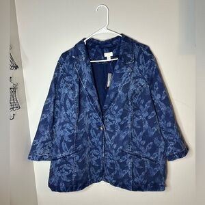 J. Jill x Christian Siriano Denim Blazer Feather Patterned Career Size 2XL NWT